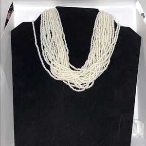 Vintage Off White Seed Bead Necklace w/Gold Clasp